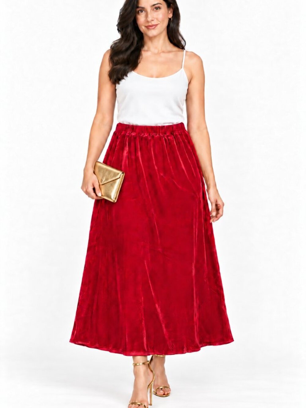 Eileen Fisher Ruby Red Velvet Flared Maxi Skirt